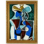 AFTER PABLO PICASSO, Buste de Femme on silk, vintage French frame, 996cm x 65.5cm.