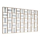 GEOMETRIC MIRRORED WALL PANELS, a pair, 131cm x 73cm, gilt metal with segmented scatter mirrored