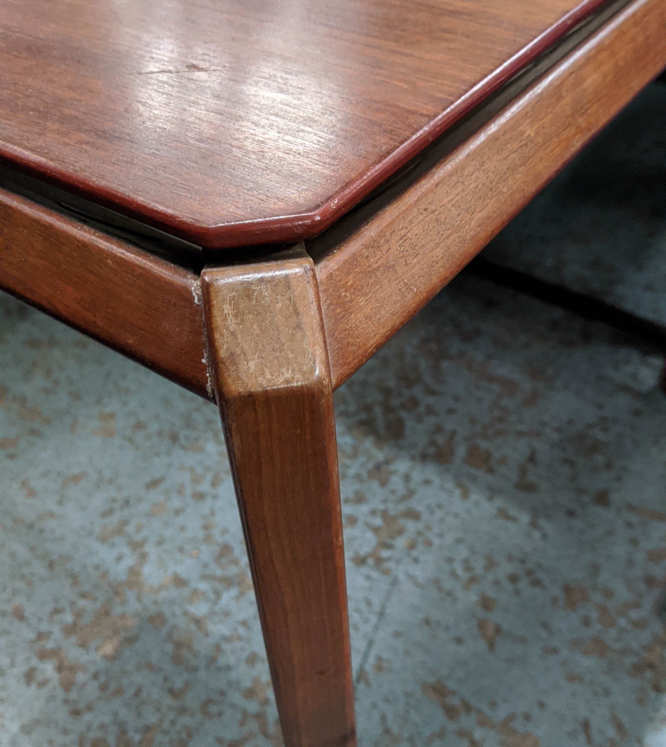 DESK, 140cm x 93cm x 75cm, vintage mid 20th century floating top design, with two drawers. - Image 6 of 7