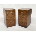 ART DECO BEDSIDE CHESTS, a pair, burr walnut each with three drawers and chromium handles, 33cm x