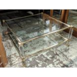 PIERRE VANDEL COCKTAIL TABLE, 93cm x 93cm x 40cm, vintage 1970's French, gilt metal and glass.