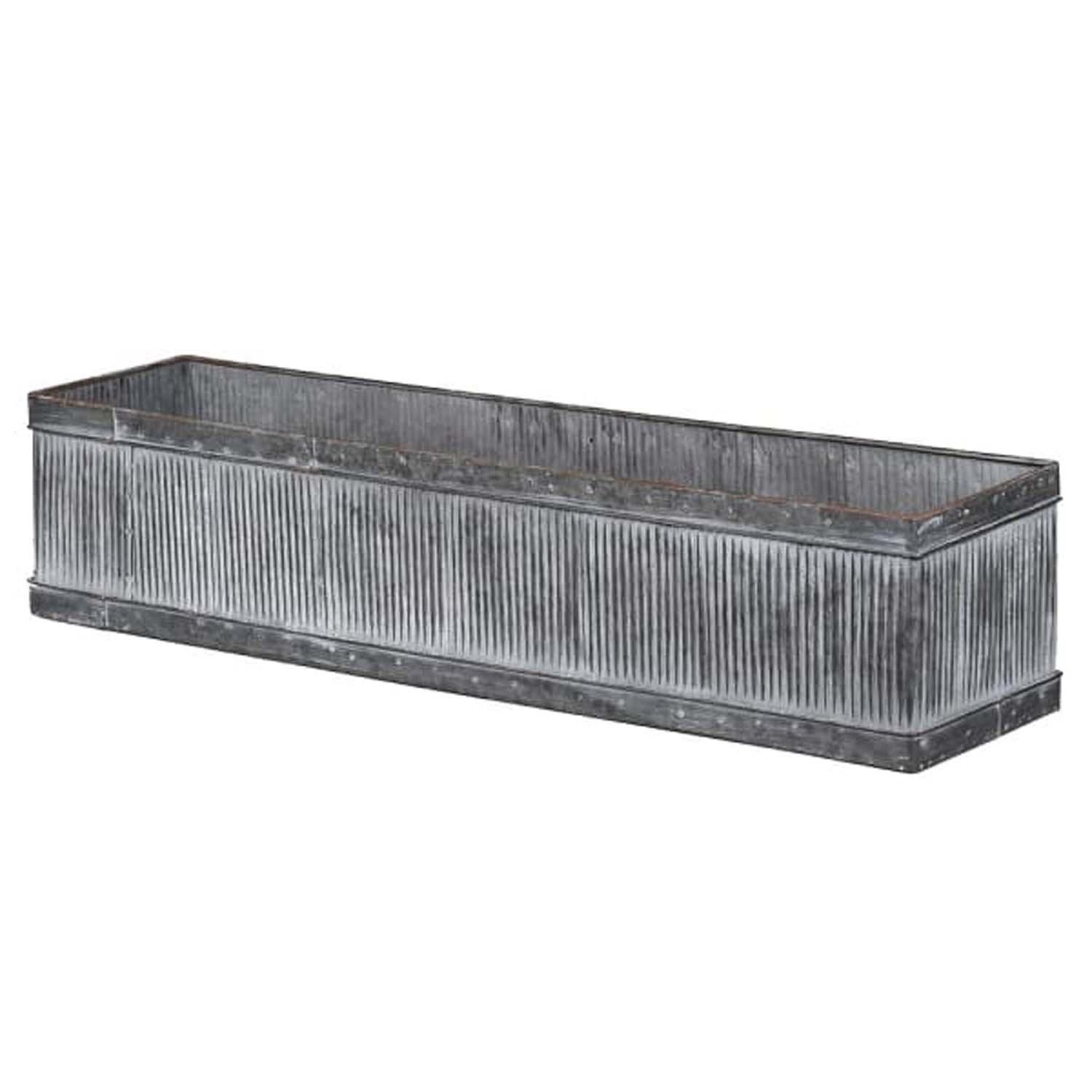 TROUGH PLANTERS, pair, 20cm high, 90cm wide, 20cm deep, ribbed galvanised construction. (2)