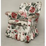 ARMCHAIR, early 20th century with country house rose chintz loose cover, 48cm W.