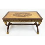 LOW TABLE, Versace style, marquetry inlaid top with Greek key frieze and X-frame base, 51cm H x