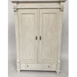 ARMOIRE, 19th French traditionally grey painted with two panelled doors enclosing hanging and full