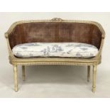 CANAPE, late 19th century/early 20th century French Louis XVI style grey painted and parcel gilt