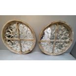 ARCHITECTURAL WALL MIRRORS, a pair, 72cm diameter, French style, of circular form, overlaid