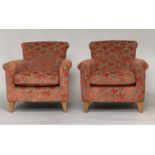 ARMCHAIRS, a pair, Edwardian style two tone cut velvet with scroll backs and arms and square