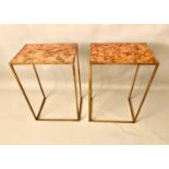 SIDE TABLES, pair, each measuring 70cm high, 46cm wide, 33cm deep, 1970s Italian style coppered tops