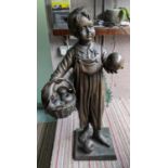 GIRL PICKING APPLES, perdu cast bronze, 90cm H.