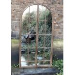 ARCHITECTURAL GARDEN MIRROR, 170cm high, 90cm wide, Georgian style, oxidised frame with gated