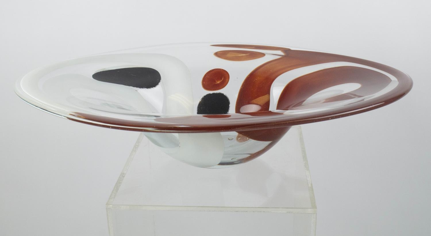 ART GLASS BOWL, late 20th century shaped with red, white and black design, 52cm L x 39cm W x 13cm H. - Image 4 of 8