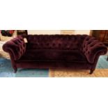 CHESTERFIELD SOFA, 212cm L x 76cm H x 88cm D with a buttoned back and sides and purple velvet