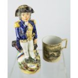 STAFFORDSHIRE ADMIRAL LORD NELSON JUG, along with a transfer printed souvenir mug, depicting 'Brig