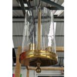 CEILING LANTERN, 120cm drop approx, gilt metal and glass, three branch light fitting.