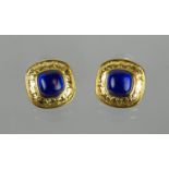 CHANEL EARRINGS, three pairs including black CC logo design, gold rose and faux sapphire inset