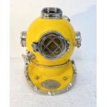 DISPLAY DIVING HELMET, decorative reproduction US Navy design, lacquered yellow finish, 46cm x