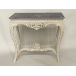 CENTRE/CONSOLE TABLE, Italian 19th century style with white veined marble top and ball decorated