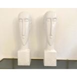 CONTEMPORARY SCHOOL, untitled sculptural busts, a pair, glazed ceramic, 50cm high, 14cm wide, 15cm