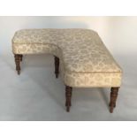 WINDOW CORNER SEAT, 19th century and later walnut, L shaped two tone cream and silk upholstered with