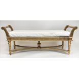 WINDOW SEAT, Empire style giltwood, 59cm H x 150cm x 51cm.