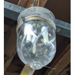 BELL LANTERN, etched glass, gilt metal, three branch light, 75cm drop approx.
