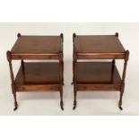 LAMP TABLES, a pair, George III design yewwood each with brushing slide, undertier and drawer,