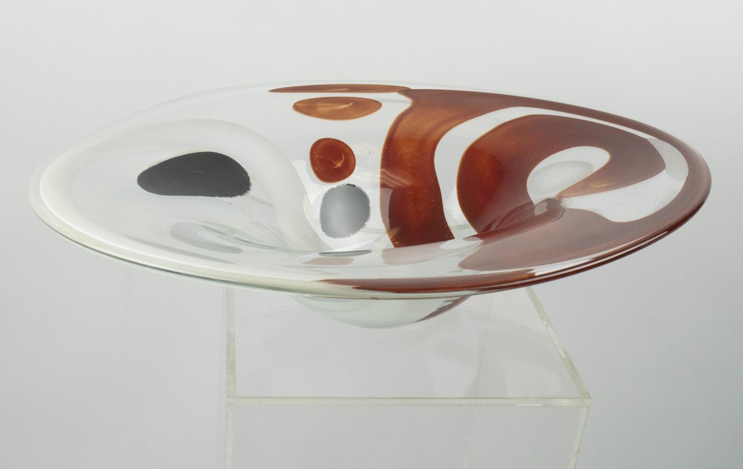 ART GLASS BOWL, late 20th century shaped with red, white and black design, 52cm L x 39cm W x 13cm H. - Image 5 of 8