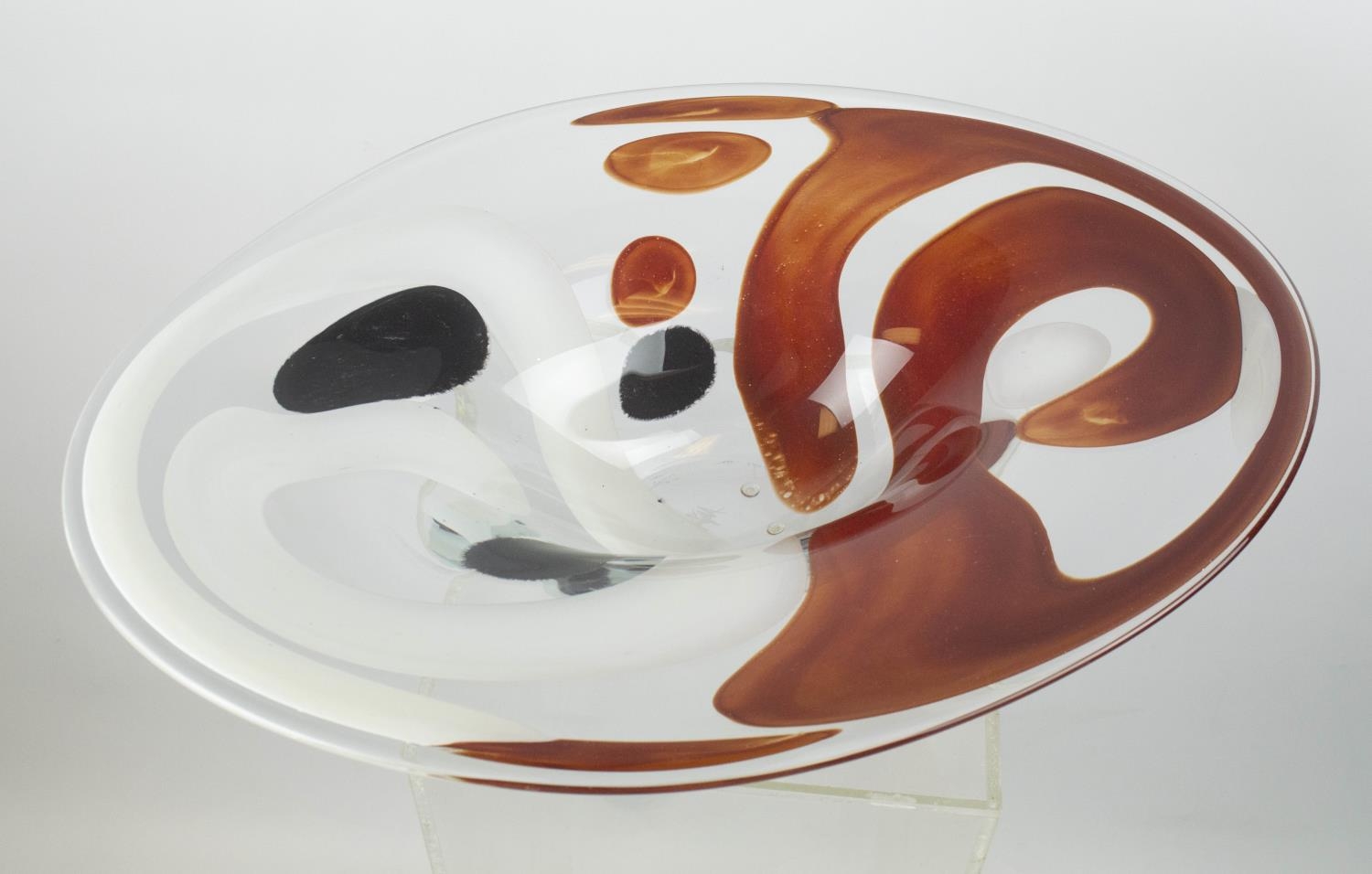 ART GLASS BOWL, late 20th century shaped with red, white and black design, 52cm L x 39cm W x 13cm H. - Image 6 of 8