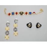 CHANEL CRYSTAL CC logo black heart earrings, Chanel No 5 dangle earrings and a bracelet with red and