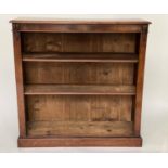 OPEN BOOKCASE, Victorian walnut with two adjustable shelves and plinth base, 123cm H x 38cm D x