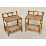 BAMBOO LAMP TABLES, a pair, bamboo framed each with two tiers and upstand, 51cm W x 35cm D x 65cm H.