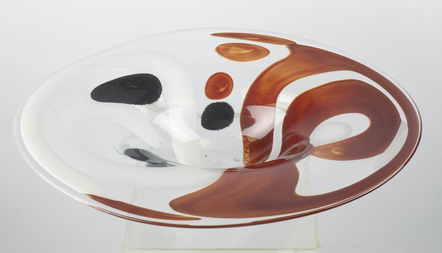 ART GLASS BOWL, late 20th century shaped with red, white and black design, 52cm L x 39cm W x 13cm H. - Image 3 of 8