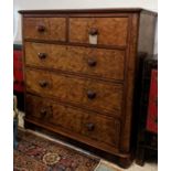 CHEST, 120cm W x 120cm H x 56cm D Victorian burr walnut with two short above three long drawers.