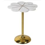 MARTINI WINE TABLE, 48cm high, 38cm diameter, clover leaf design marble top, gilt metal stand.
