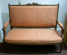 CANAPE, 104cm H x 129cm W, late 19th century French walnut in foliate patterned upholstery.