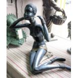 RECUMBENT AFRICAN LADY, perdu cast bronze, 62cm H.