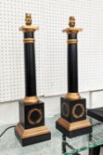 TABLE LAMPS, a pair, each approx 50cm black and gilt with classical wreath motif. (2)