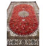 PURE SILK QUM DESIGN RUG, 240cm x 150cm.