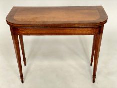 CARD TABLE, George III period, satinwood and crossbanded, baize lined D shaped foldover top, 94cm