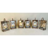 WALL CANDLE LANTERNS, a set of six, 43cm high, 22cm wide, 11cm deep, Art Deco style mirrored glass
