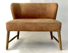 OKA SOFA, stitched and piped leather on stretchered splay supports, 140cm W.