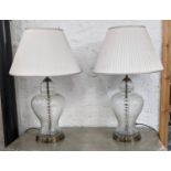 TABLE LAMPS, a pair, 74cm H, glass, with pleated shades. (2)