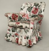 ARMCHAIR, early 20th century with country house rose chintz loose cover, 48cm W.
