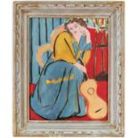 HENRI MATISSE, Jeune Femme avec guitare, signed in the plate, off set lithograph, vintage French