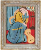 HENRI MATISSE, Jeune Femme avec guitare, signed in the plate, off set lithograph, vintage French