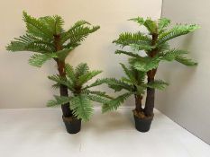 FAUX FERN TREES, a pair, 120cm H x 60cm diam., fitted in black planters. (2)