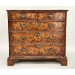 CHEST, early 18th century English Queen Anne figured walnut and crossbanded with two short above