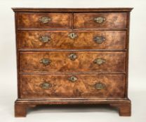 CHEST, early 18th century English Queen Anne figured walnut and crossbanded with two short above
