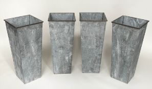 PLANTERS, a set of four, galvanised and graduated stamped 'Covent garden est 1654', 71cm H. (4)